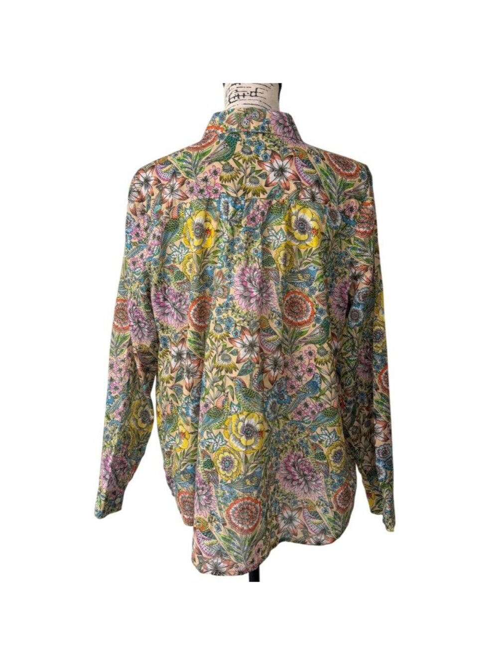 J. Jill Womens Size M Button-Up Shirt Floral Bird Cotton Long Sleeve Botanical - Picture 3 of 8